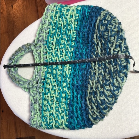 Handmade Basket Organization Green Blue Crochet Decor Hand Crafted Chunky Knit - Picture 17 of 17